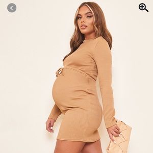 Maternity Camel Tie Waist Mini Dress